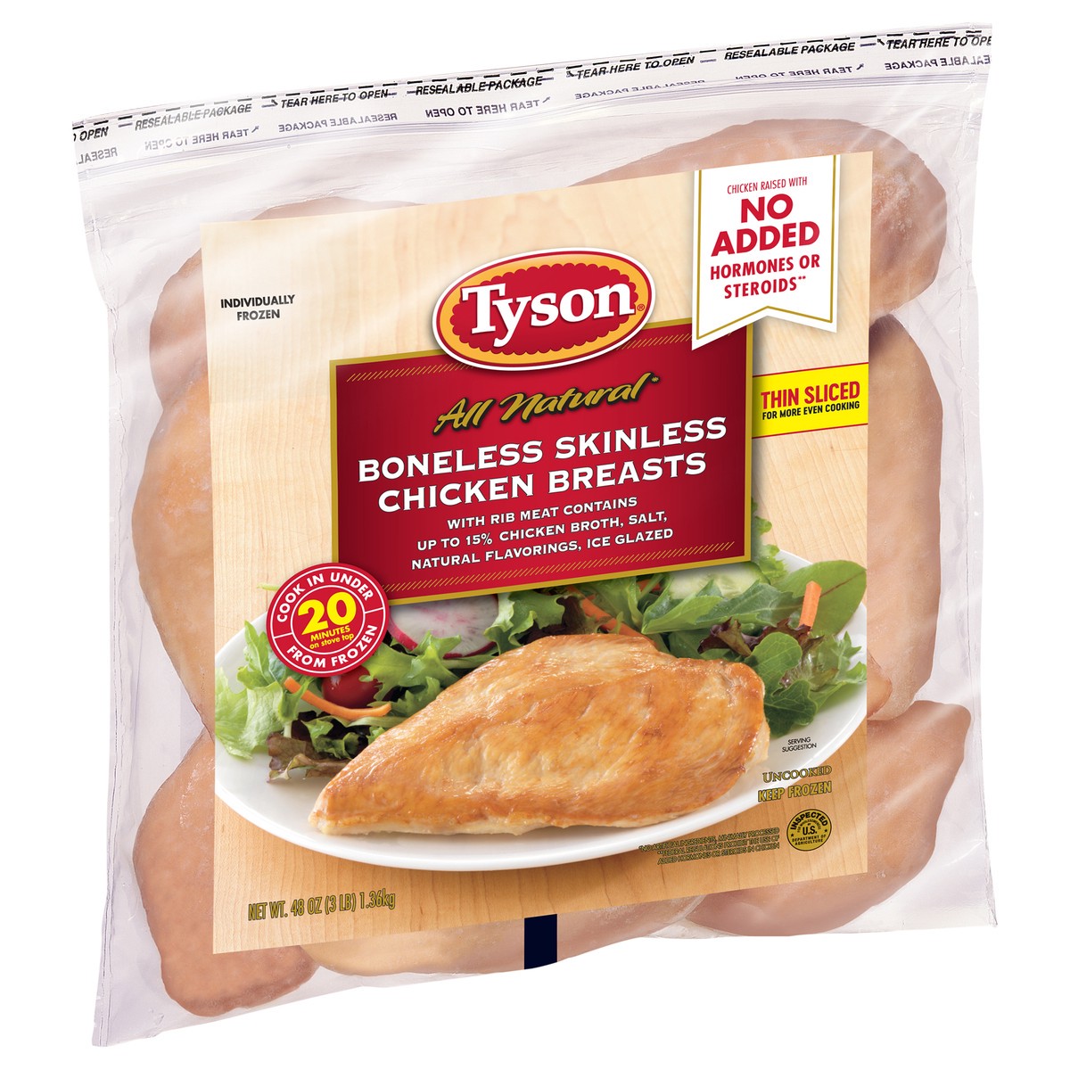 slide 5 of 5, Tyson All Natural* Boneless Skinless Chicken Breasts, 3 lb (Frozen), 1.36 kg