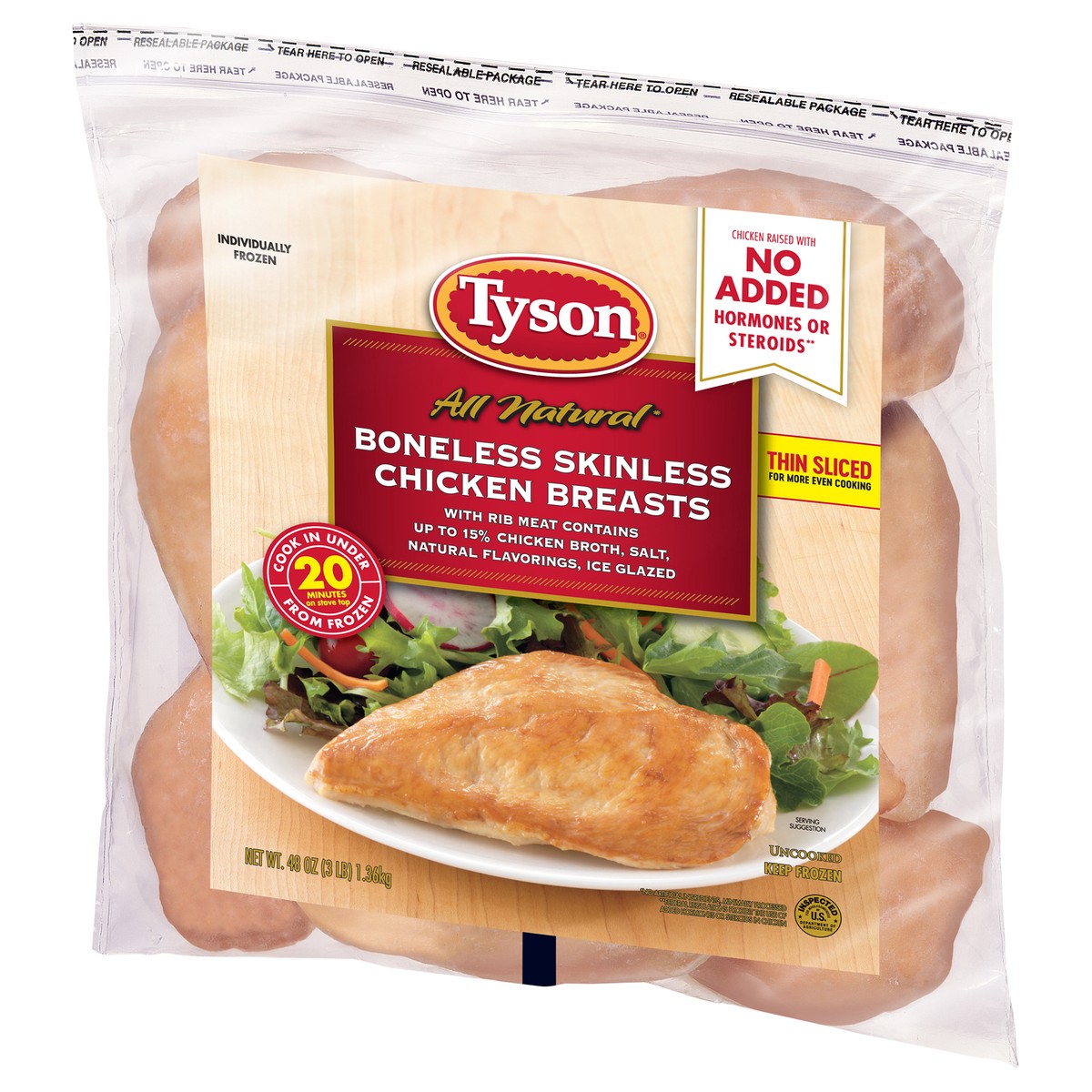 slide 2 of 5, Tyson All Natural* Boneless Skinless Chicken Breasts, 3 lb (Frozen), 1.36 kg