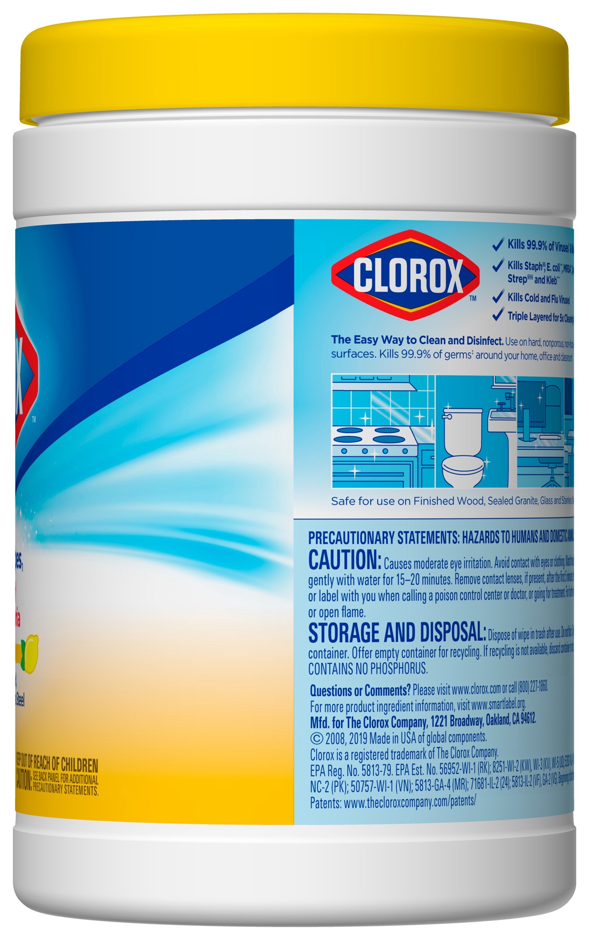 slide 3 of 4, Clorox Disinfecting Wipes, Bleach Free Cleaning Wipes, Crisp Lemon™, 105 Count (Pack of 4), 105 ct