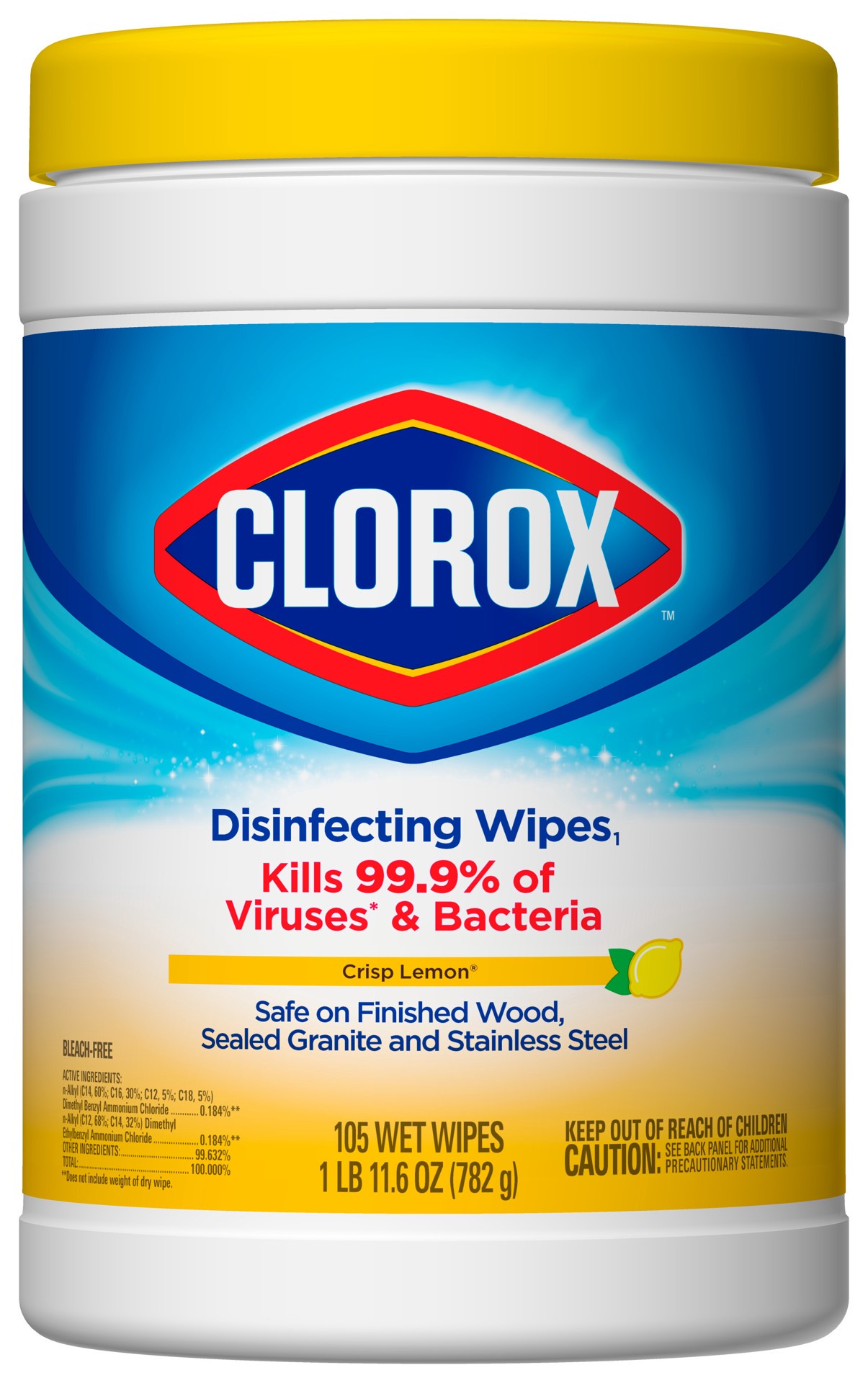 slide 1 of 4, Clorox Disinfecting Wipes, Bleach Free Cleaning Wipes, Crisp Lemon™, 105 Count (Pack of 4), 105 ct