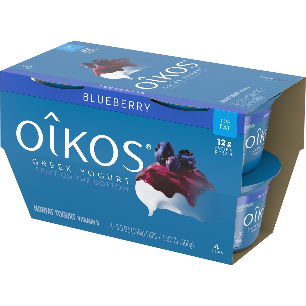 slide 4 of 8, Oikos Fruit on the Bottom Blueberry Yogurt, 5.3 Oz. Cups, 4 Count, 1.32 lb