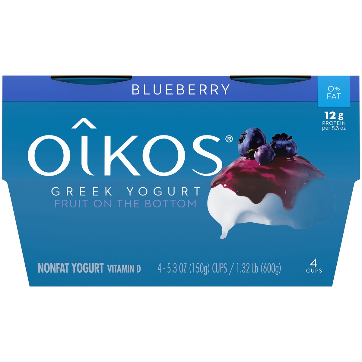 slide 3 of 8, Oikos Fruit on the Bottom Blueberry Yogurt, 5.3 Oz. Cups, 4 Count, 1.32 lb