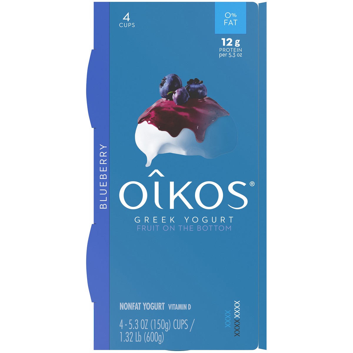 slide 5 of 8, Oikos Fruit on the Bottom Blueberry Yogurt, 5.3 Oz. Cups, 4 Count, 1.32 lb