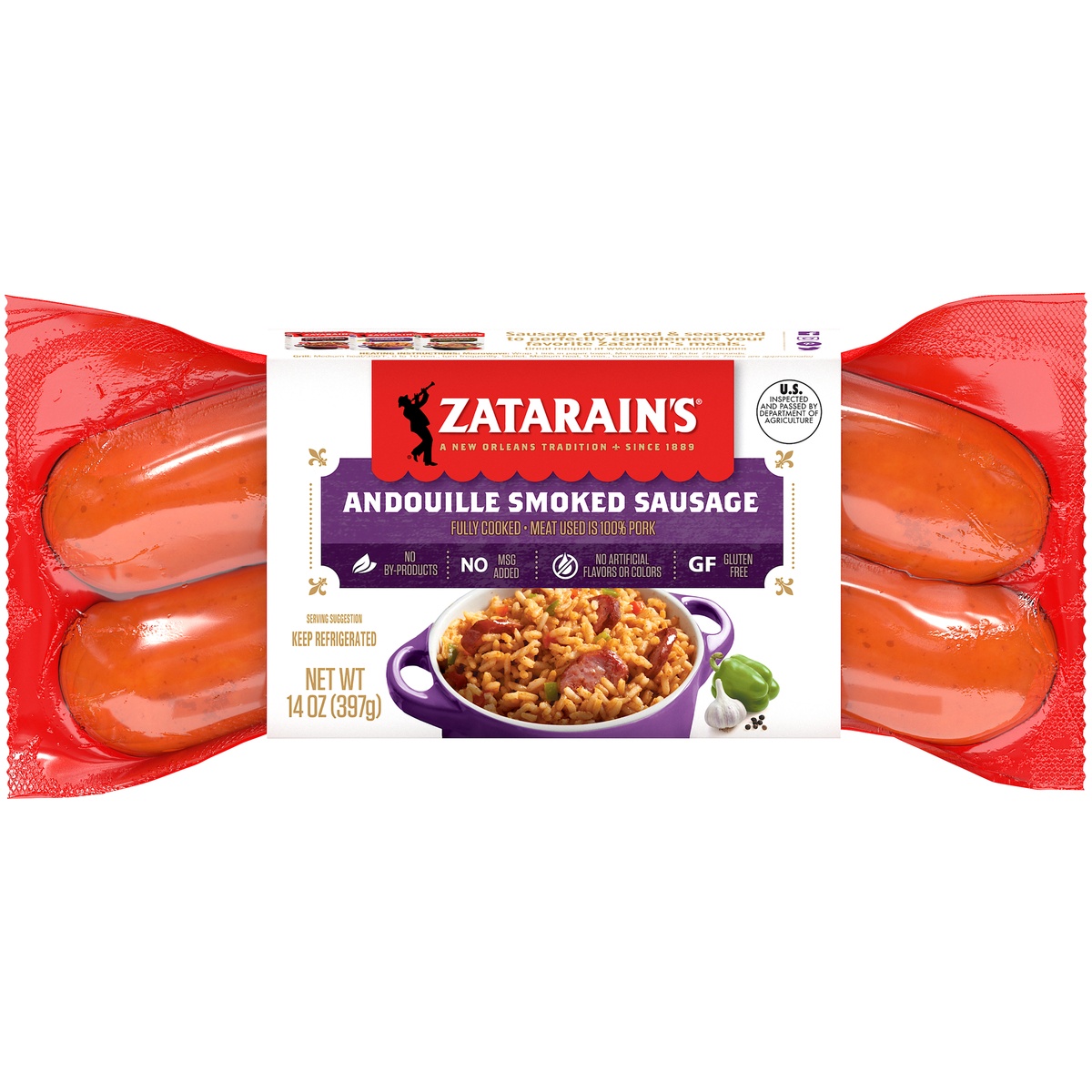 slide 1 of 1, Zatarain's Andouille Smoked Sausage, 14 oz