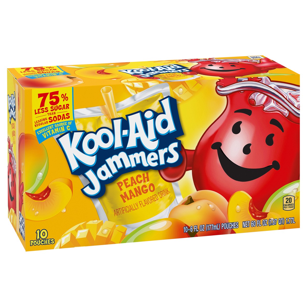 slide 3 of 13, Kool-Aid Jammers Peach Mango Flavored 0% Juice Drink, 10 ct Box, 6 fl oz Pouches, 60 fl oz