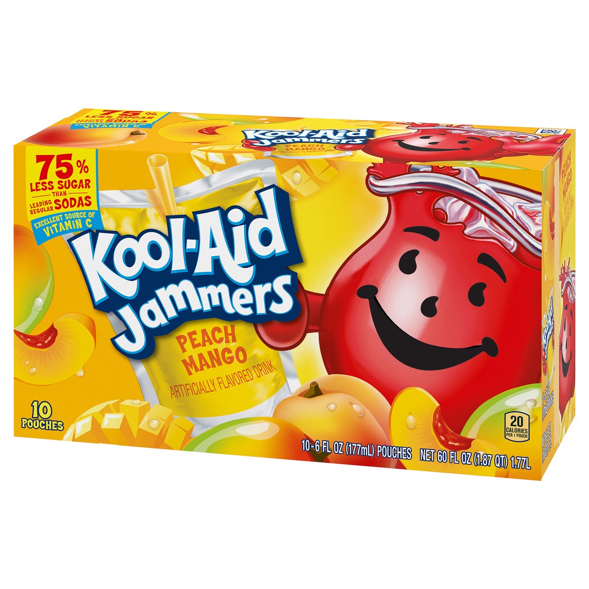 slide 2 of 13, Kool-Aid Jammers Peach Mango Flavored 0% Juice Drink, 10 ct Box, 6 fl oz Pouches, 60 fl oz