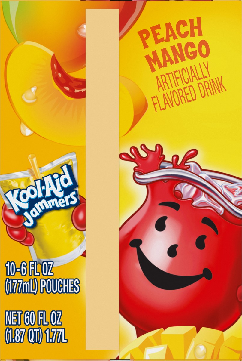 slide 10 of 13, Kool-Aid Jammers Peach Mango Flavored 0% Juice Drink, 10 ct Box, 6 fl oz Pouches, 60 fl oz