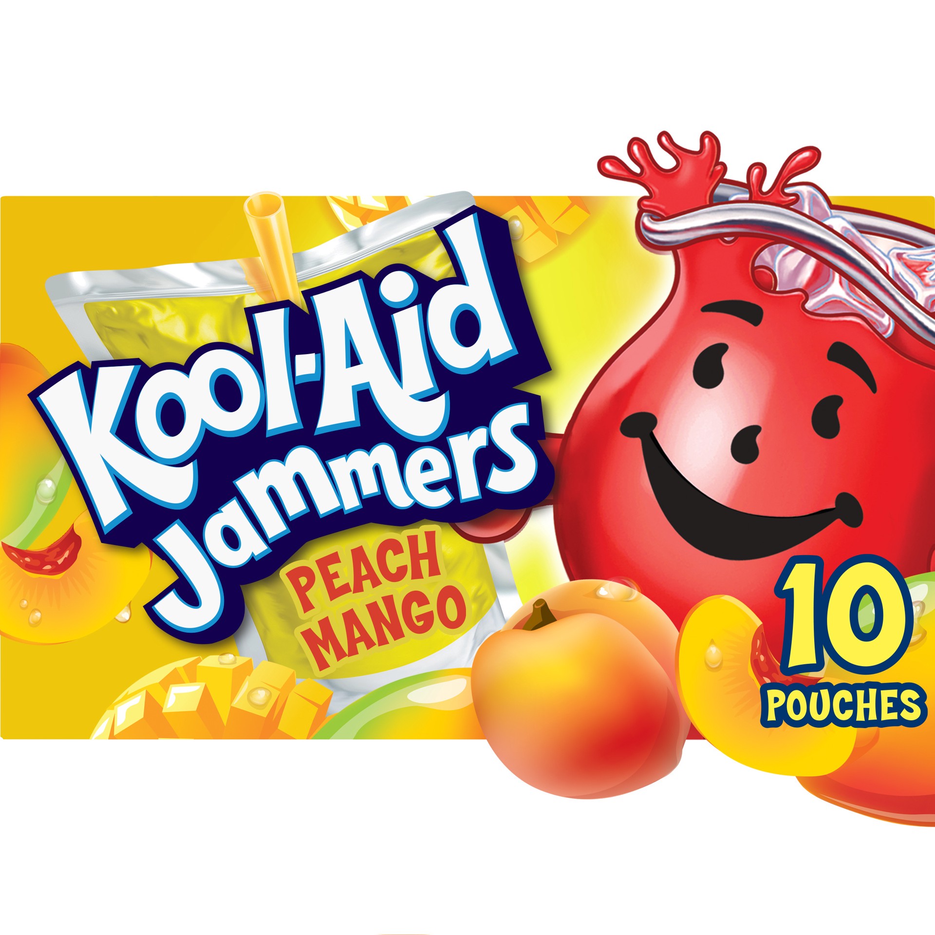 slide 1 of 13, Kool-Aid Jammers Peach Mango Flavored 0% Juice Drink, 10 ct Box, 6 fl oz Pouches, 60 fl oz