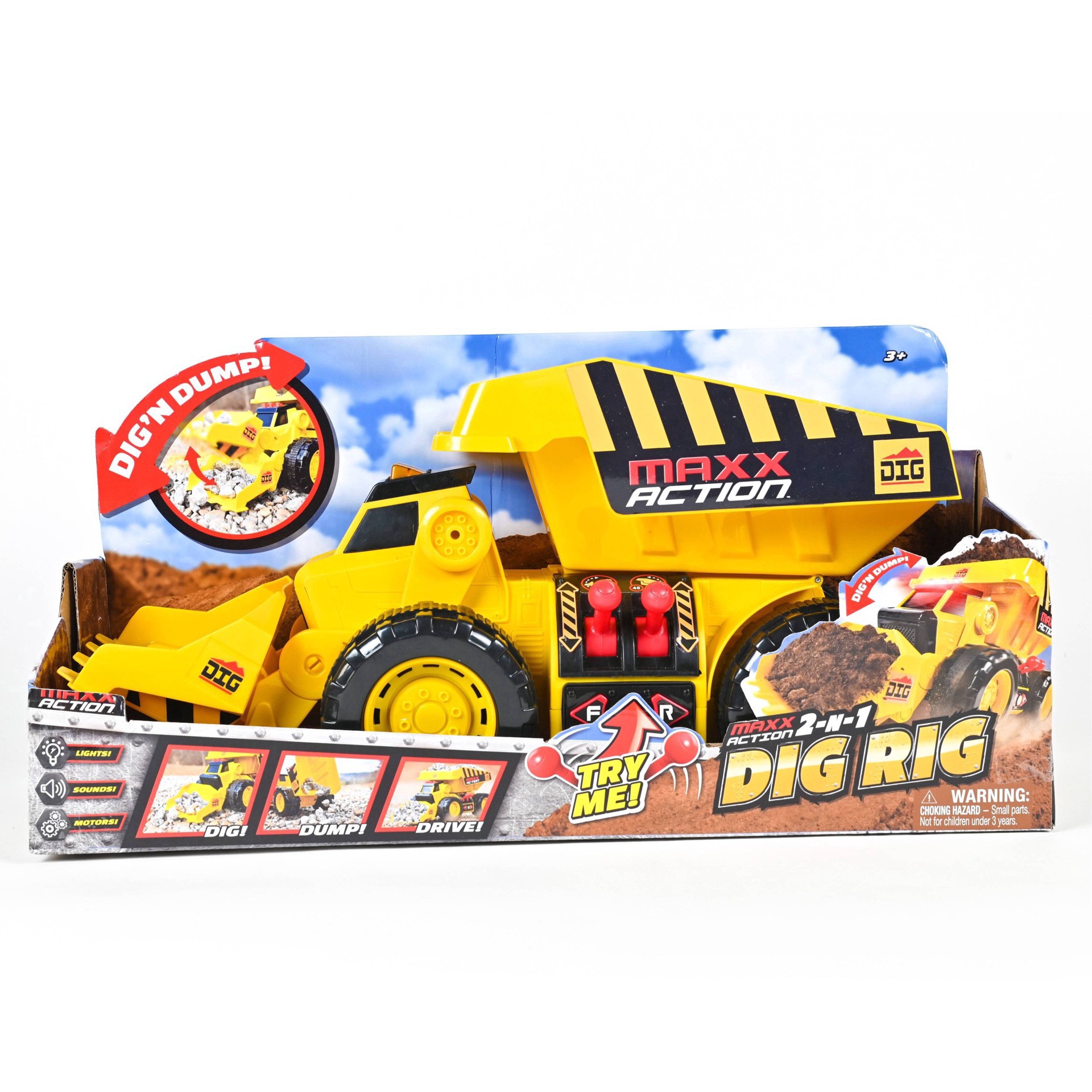 slide 6 of 31, Maxx Action 2-N-1 Dig Rig Dump Truck and Front End Loader Toy Vehicle, 1 ct