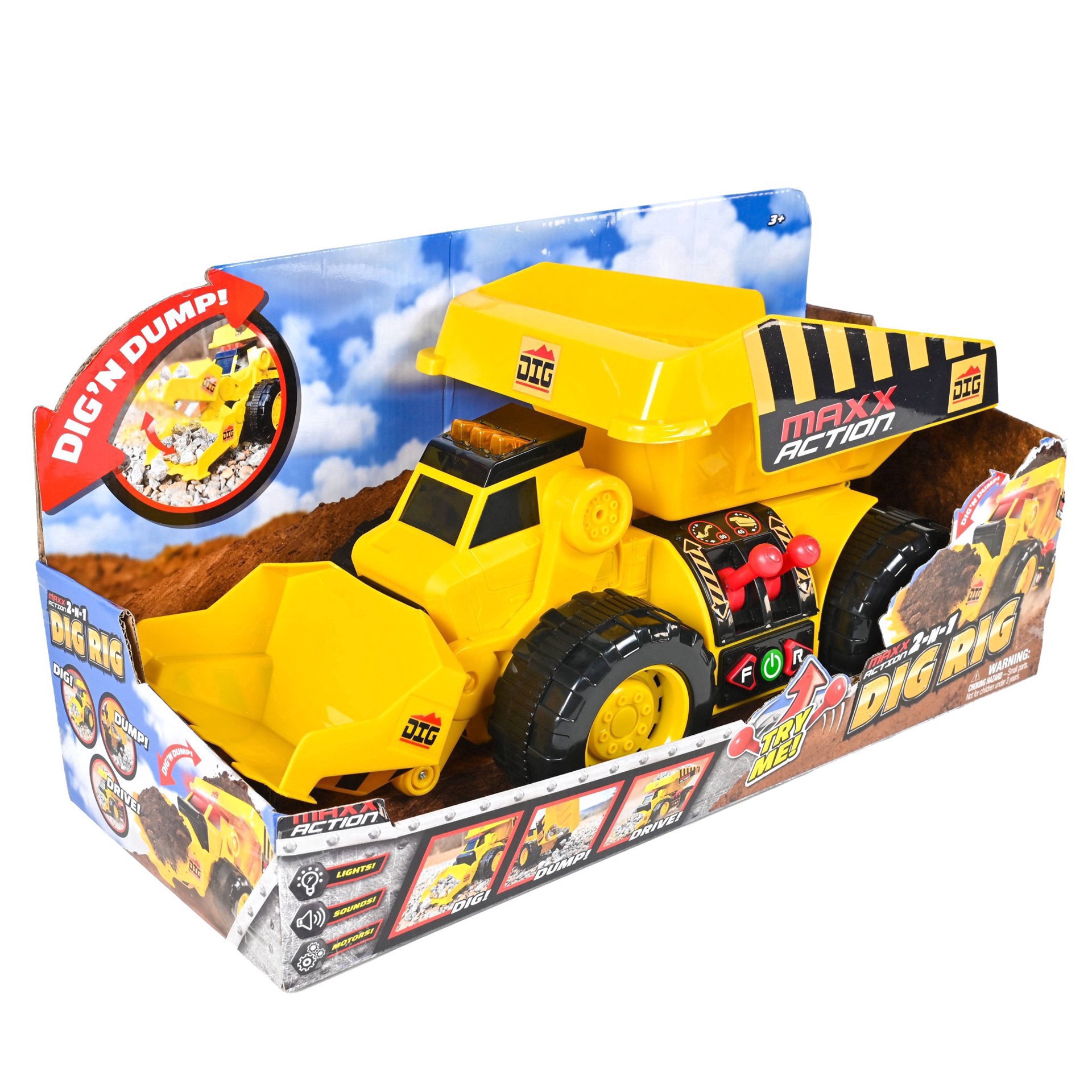 slide 7 of 31, Maxx Action 2-N-1 Dig Rig Dump Truck and Front End Loader Toy Vehicle, 1 ct