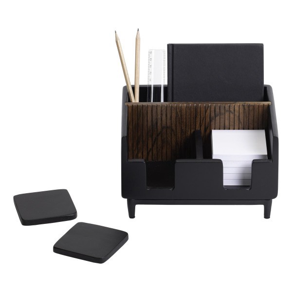 slide 5 of 7, Realspace Becker Wood/Metal Desktop Organizer With Coasters, 8-3/4"" X 7"", Natural/Black, 1 ct