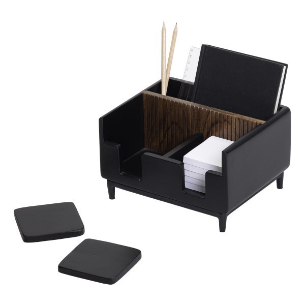 slide 7 of 7, Realspace Becker Wood/Metal Desktop Organizer With Coasters, 8-3/4"" X 7"", Natural/Black, 1 ct