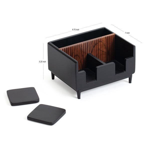 slide 3 of 7, Realspace Becker Wood/Metal Desktop Organizer With Coasters, 8-3/4"" X 7"", Natural/Black, 1 ct