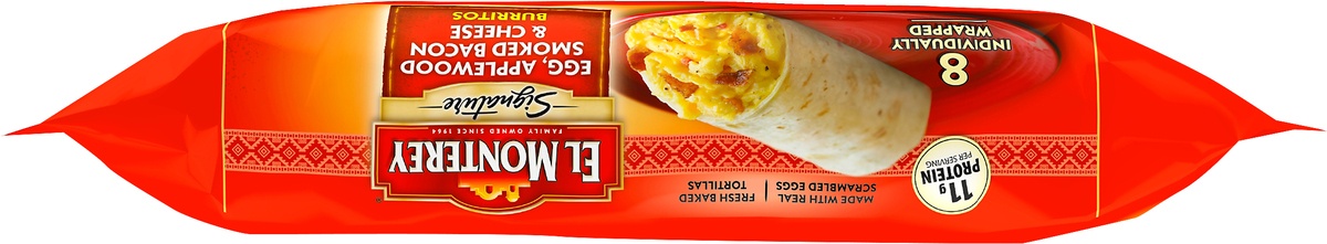 slide 4 of 8, El Monterey Egg Bacon Breakfast Burrito, 36 oz