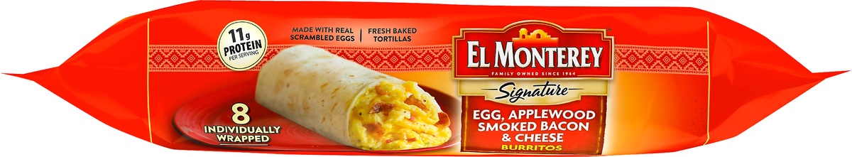 slide 6 of 8, El Monterey Egg Bacon Breakfast Burrito, 36 oz