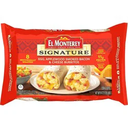 El Monterey Signature Egg, Applewood Smoked Bacon and Cheese Breakfast Burritos - 8 ct, 36 oz
