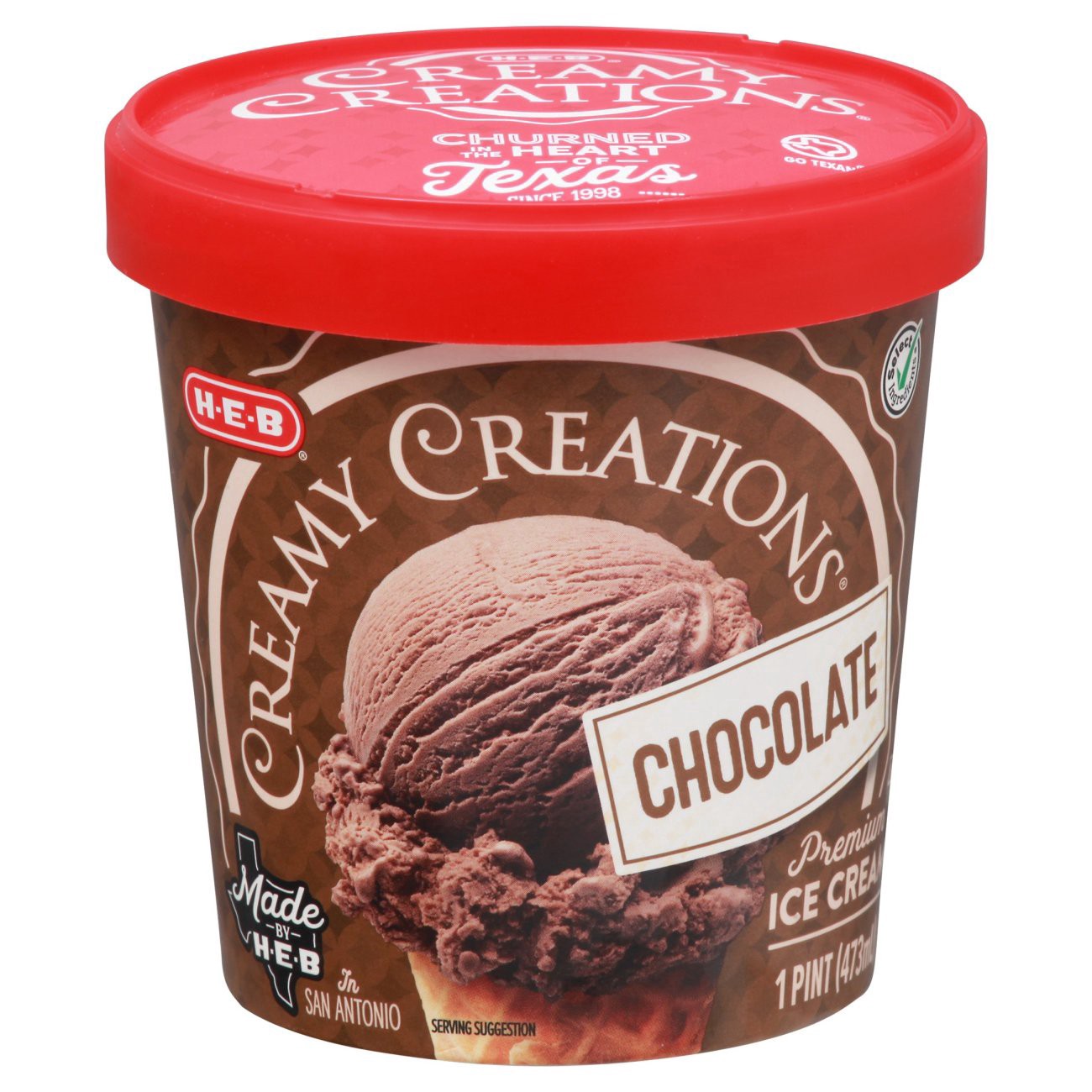 slide 1 of 1, H-E-B Creamy Creations Chocolate Ice Cream, 1 pint