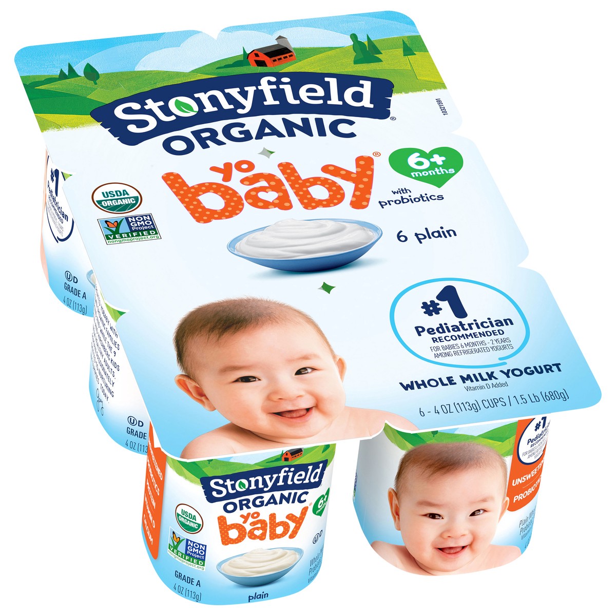 slide 6 of 9, Stonyfield Organic Yo Baby Whole Milk 6+ Months Plain Yogurt with Probiotics 6 - 4 oz Cups, 6 ct