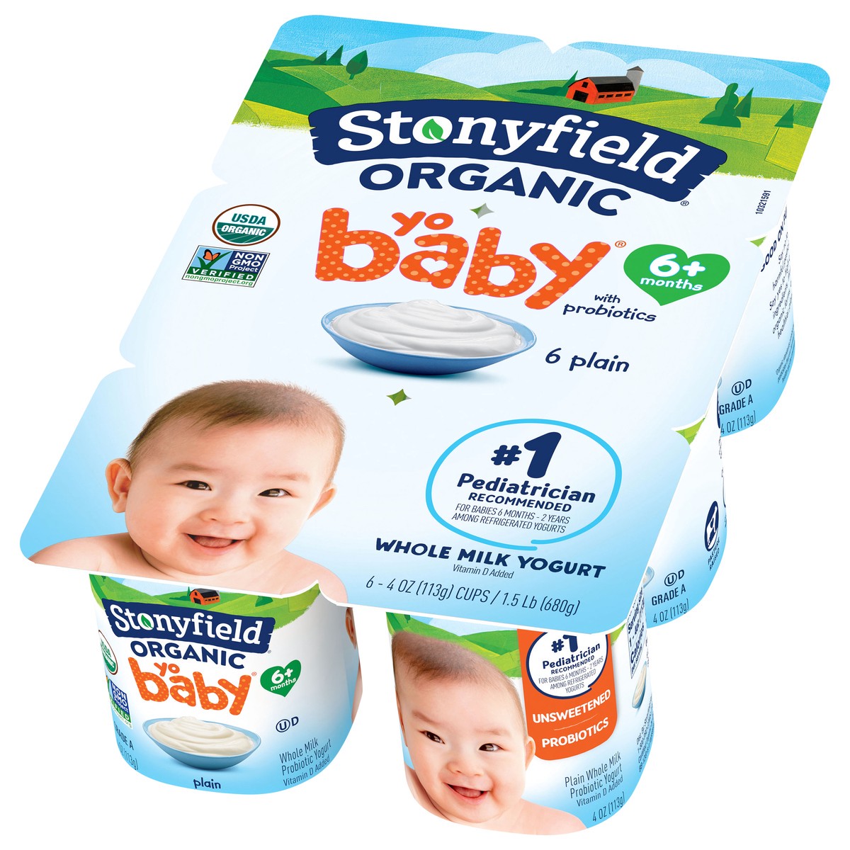 slide 4 of 9, Stonyfield Organic Yo Baby Whole Milk 6+ Months Plain Yogurt with Probiotics 6 - 4 oz Cups, 6 ct