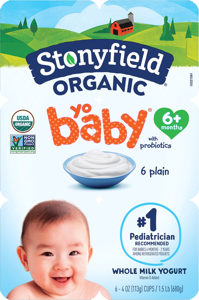 slide 5 of 9, Stonyfield Organic Yo Baby Whole Milk 6+ Months Plain Yogurt with Probiotics 6 - 4 oz Cups, 6 ct