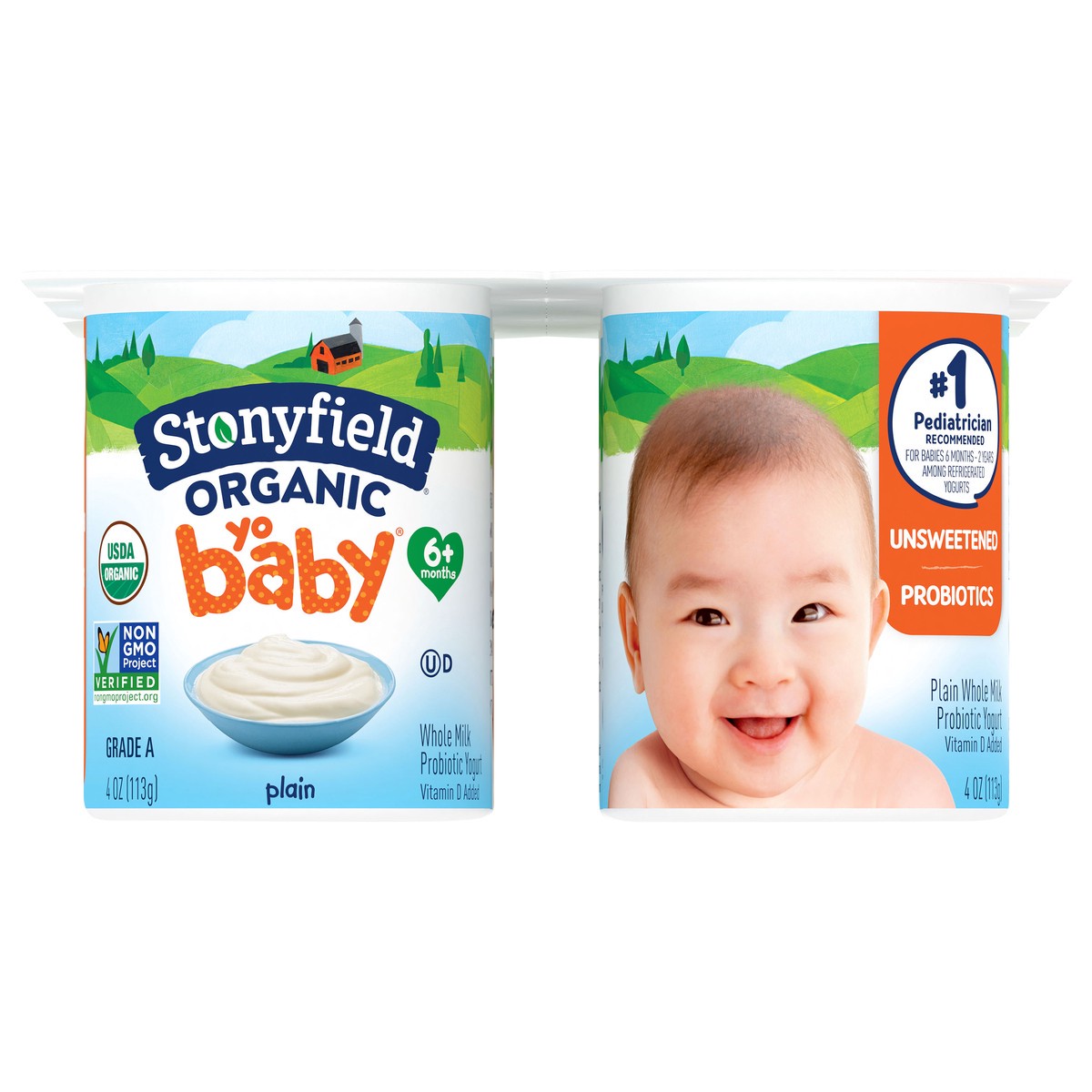 slide 1 of 9, Stonyfield Organic Yo Baby Whole Milk 6+ Months Plain Yogurt with Probiotics 6 - 4 oz Cups, 6 ct