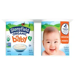 Stonyfield Organic Yo Baby Whole Milk 6+ Months Plain Yogurt with Probiotics 6 - 4 oz Cups