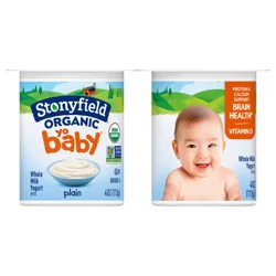 Stonyfield Organic Yo Baby Whole Milk 6+ Months Plain Yogurt with Probiotics 6 - 4 oz Cups