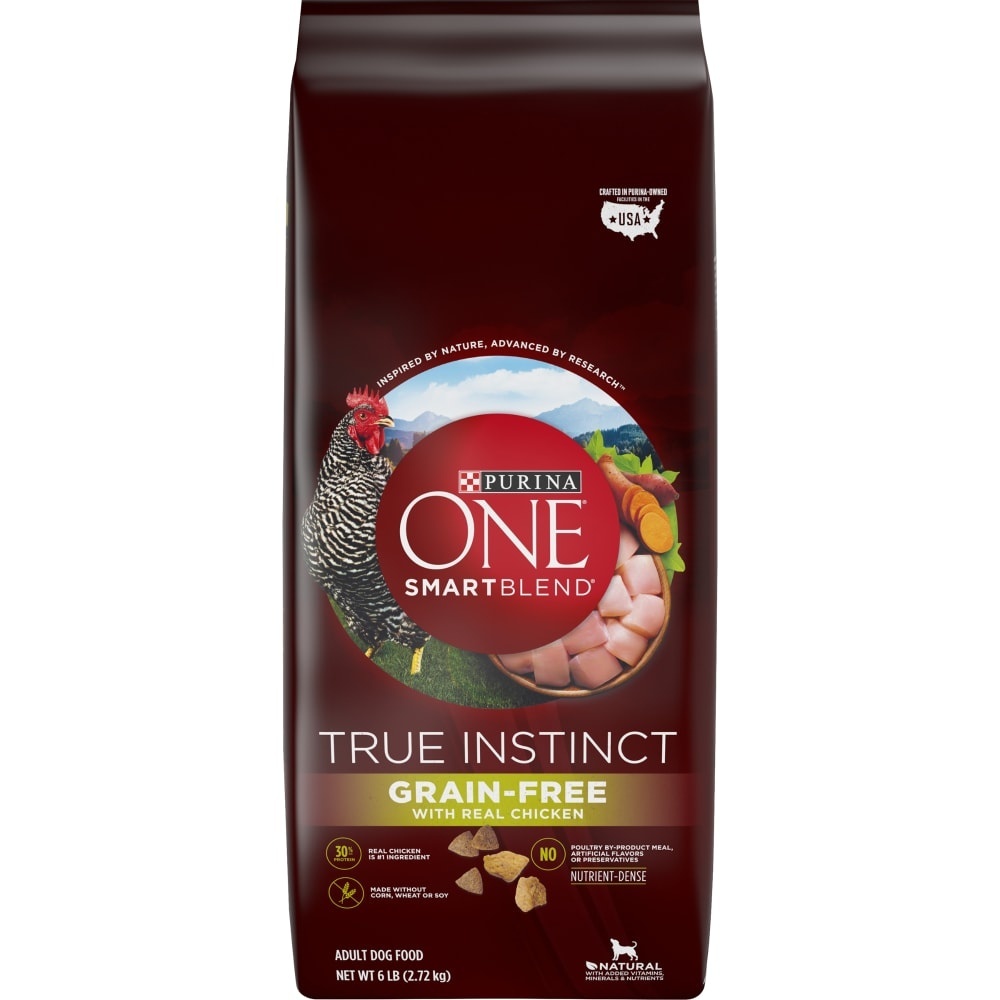 slide 1 of 10, Purina One Smartblend True Instinct Grainfree Formula Nutrientdense With Real Chicken Sweet Potato Adult Dog Food, 6 lb