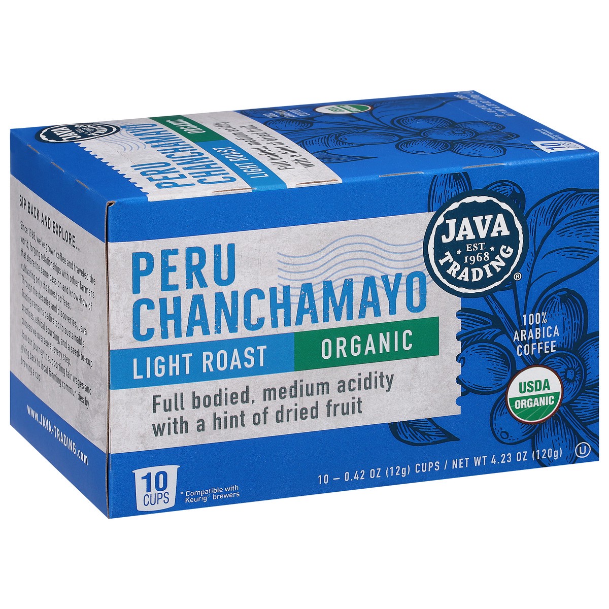 slide 10 of 14, Java Trading Cups Light Roast 100% Arabica Organic Peru Chanchamayo Coffee 10 - 0.42 oz Cups, 10 ct