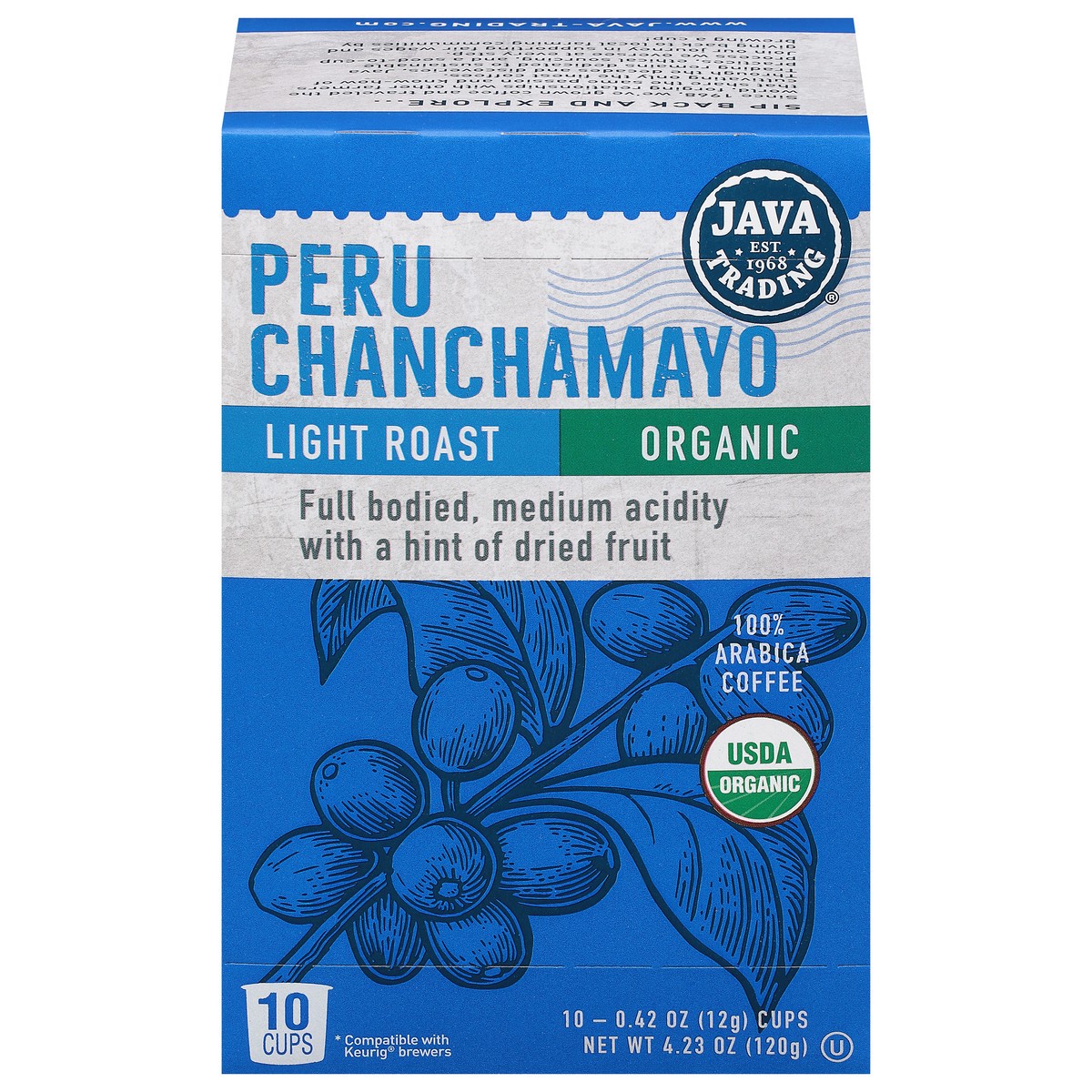 slide 1 of 14, Java Trading Cups Light Roast 100% Arabica Organic Peru Chanchamayo Coffee 10 - 0.42 oz Cups, 10 ct