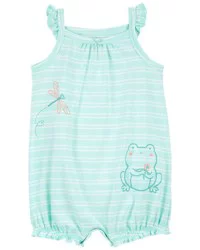 Carters Baby Striped Frog Cotton Romper Blue NB
