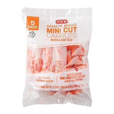 slide 1 of 1, H-E-B Select Ingredients Mini Cut Carrots Snack Bags, 2.25 oz, 5 ct