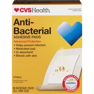 slide 1 of 1, CVS Health Anti-Bacterial Extra Large Adhesive Pads 3 X 4 Inches, 8 ct