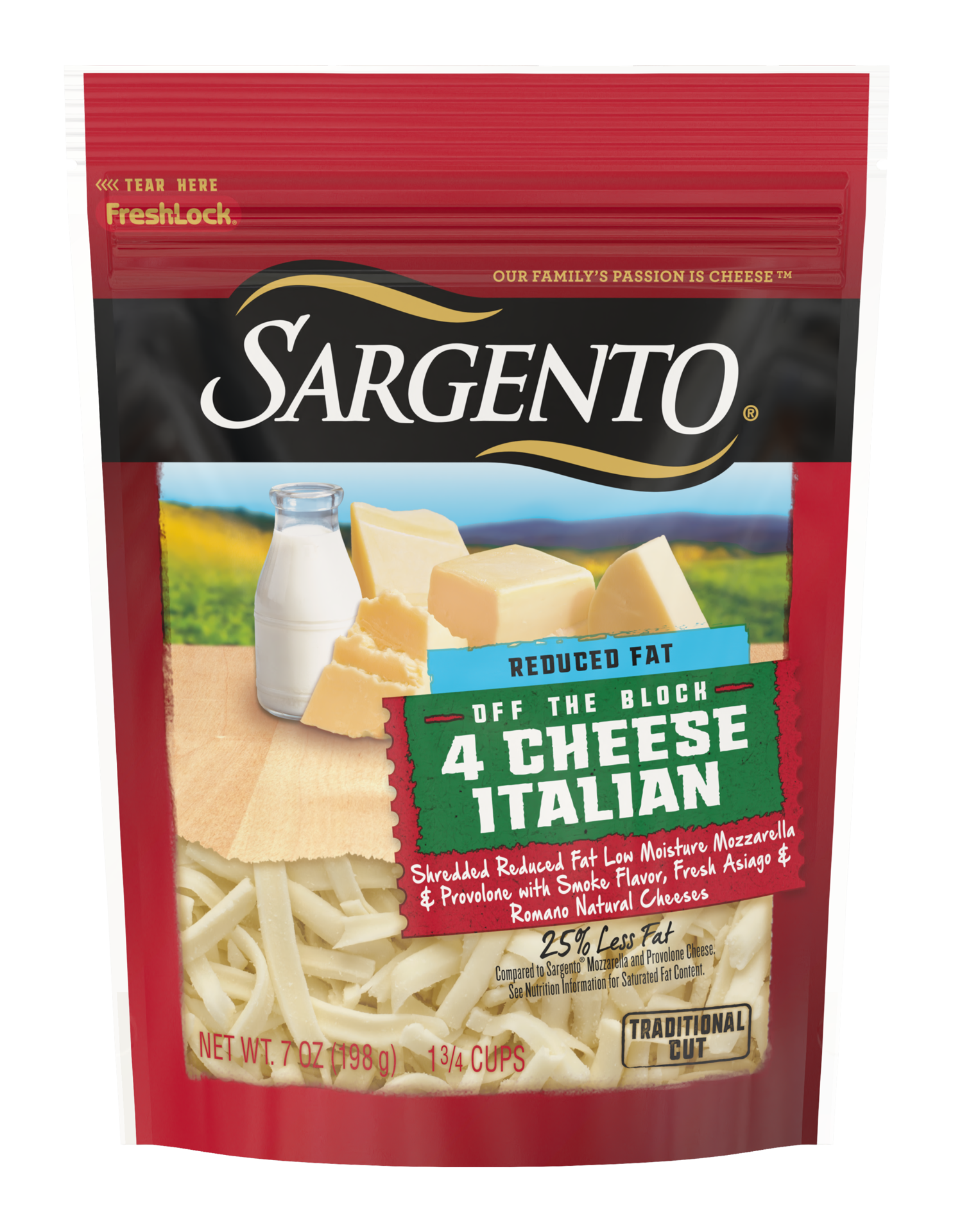 slide 1 of 5, Sargento Shredded Reduced Fat 4 Cheese Italian Natural Cheese, 7 oz., 7 oz