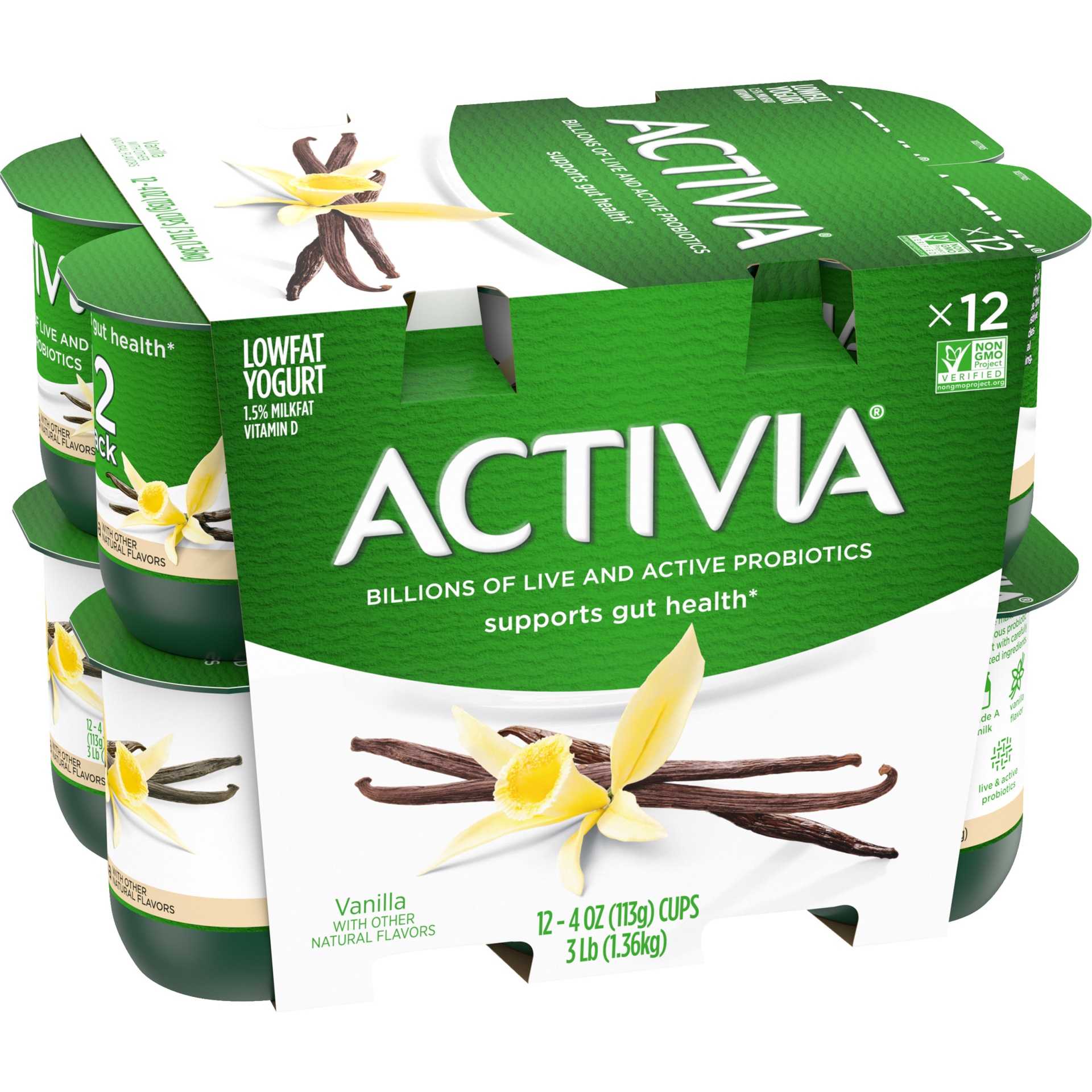 slide 4 of 5, Activia Low Fat Probiotic Vanilla Yogurt Cups, 4 oz