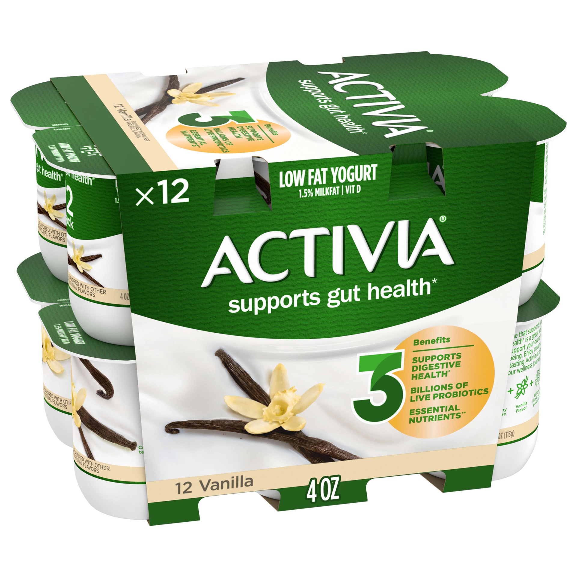 slide 1 of 11, Activia Vanilla Probiotic Yogurt, Delicious Lowfat Yogurt Cups to Help Support Gut Health, 12 Ct, 4 OZ, 12 ct; 4 oz