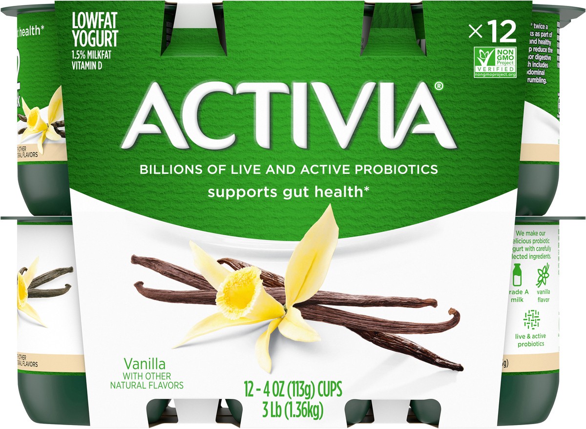 slide 8 of 11, Activia Probiotic Blended Lowfat Yogurt - Vanilla, 12 ct; 4 oz