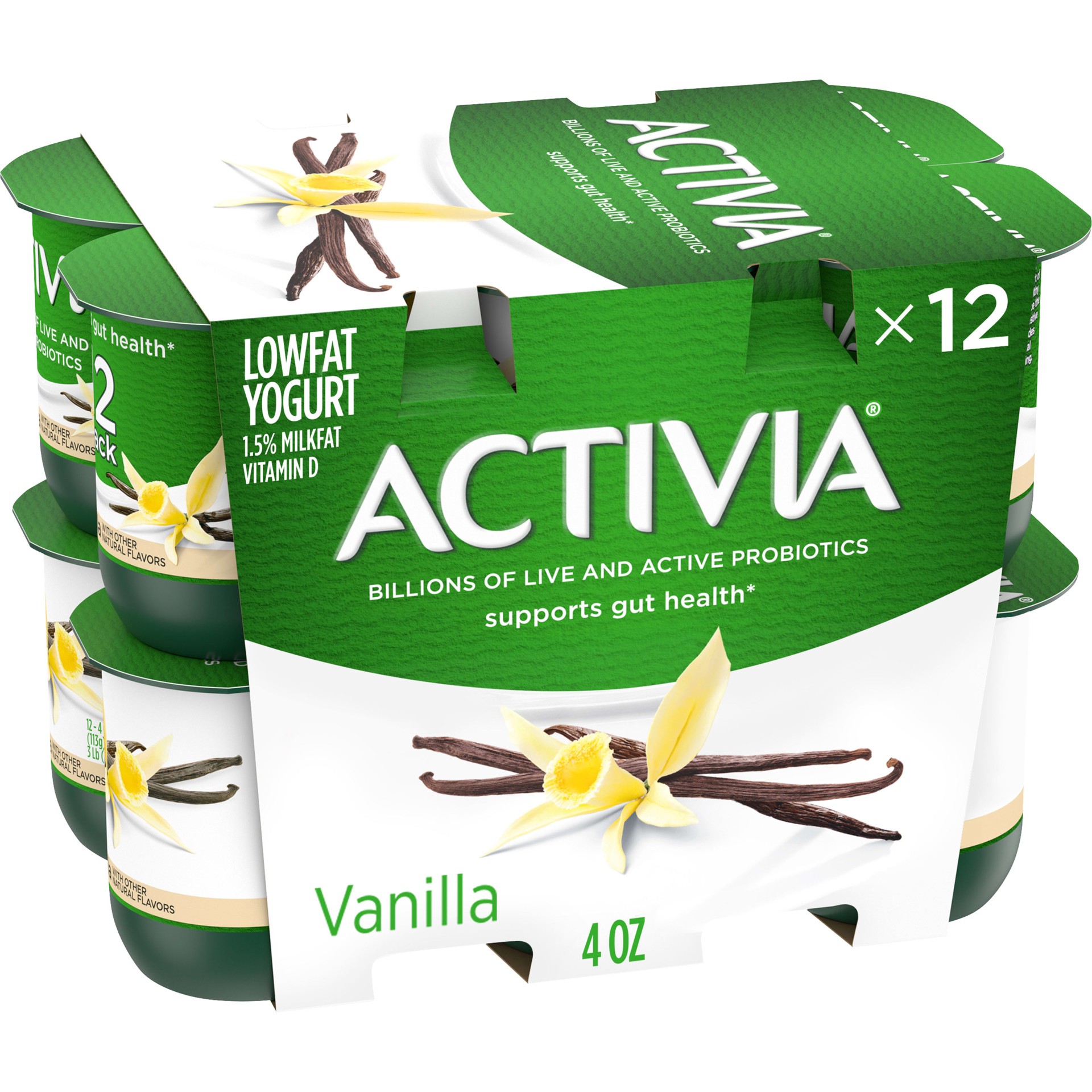 slide 1 of 11, Activia Vanilla Probiotic Yogurt, Delicious Lowfat Yogurt Cups to Help Support Gut Health, 12 Ct, 4 OZ, 12 ct; 4 oz