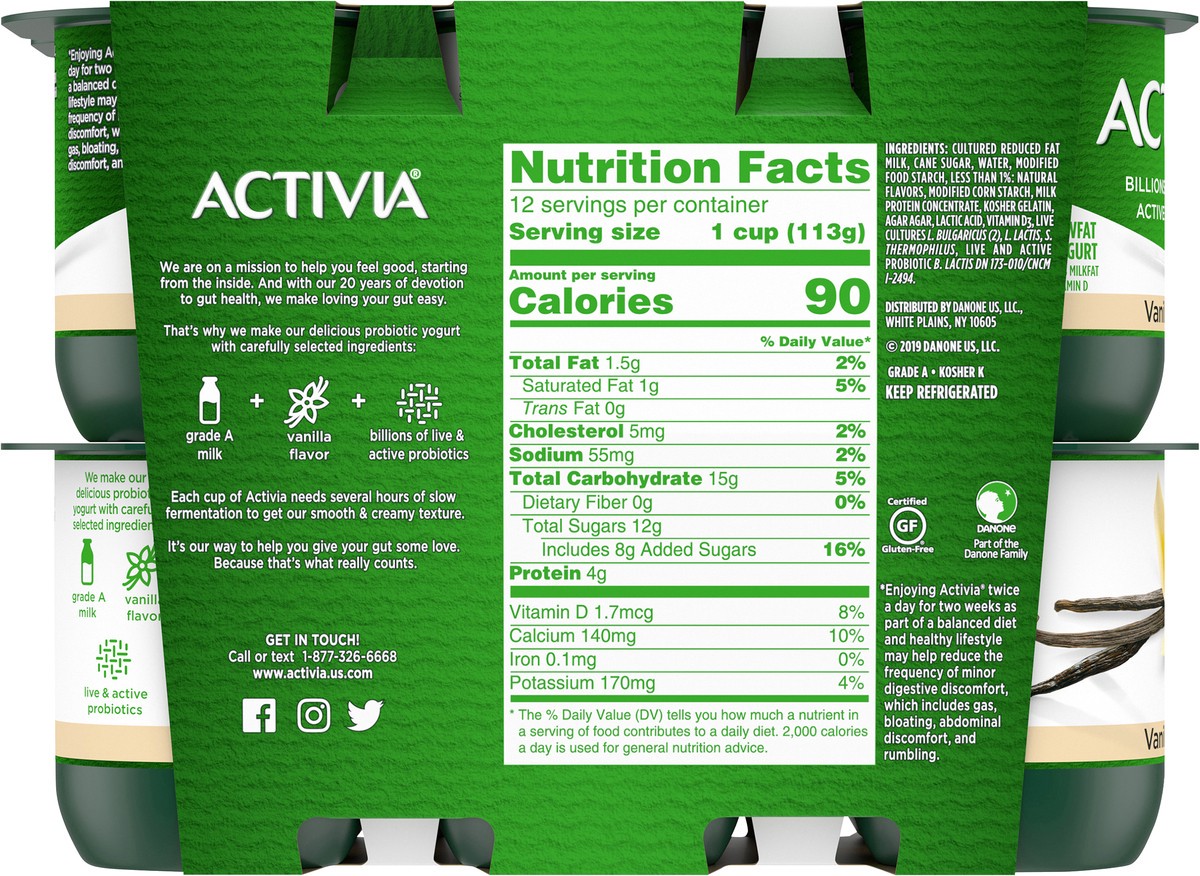 slide 9 of 11, Activia Probiotic Blended Lowfat Yogurt - Vanilla, 12 ct; 4 oz