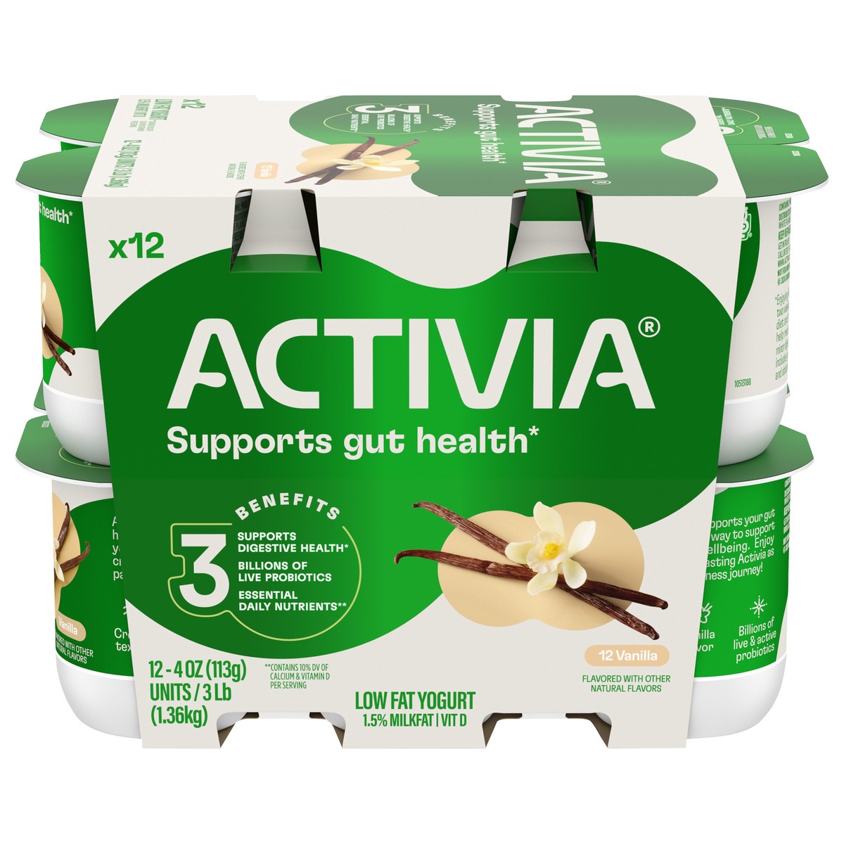 slide 1 of 11, Activia Vanilla Probiotic Yogurt, Lowfat Yogurt Cups, 4 OZ, 12 CT, 12 ct