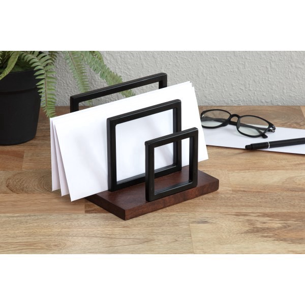 slide 6 of 7, Realspace Acadia Wood/Metal Letter Sorter, 6-1/4""H X 6-3/4""W X 5""D, Walnut/Black, 1 ct