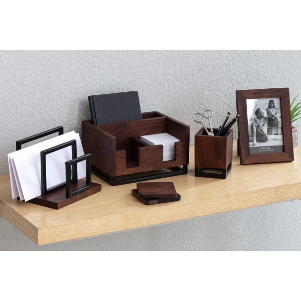 slide 7 of 7, Realspace Acadia Wood/Metal Letter Sorter, 6-1/4""H X 6-3/4""W X 5""D, Walnut/Black, 1 ct