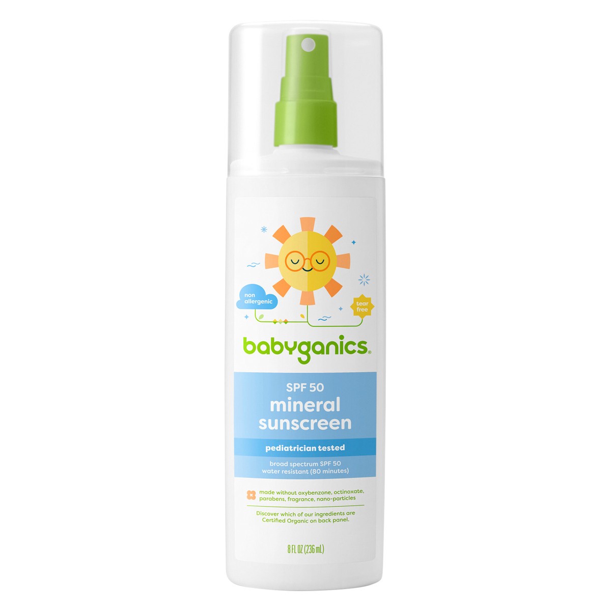 slide 1 of 3, Babyganics All-Mineral Sunscreen Spray 50 SPF, 8oz, Packaging May Vary, 8 fl oz