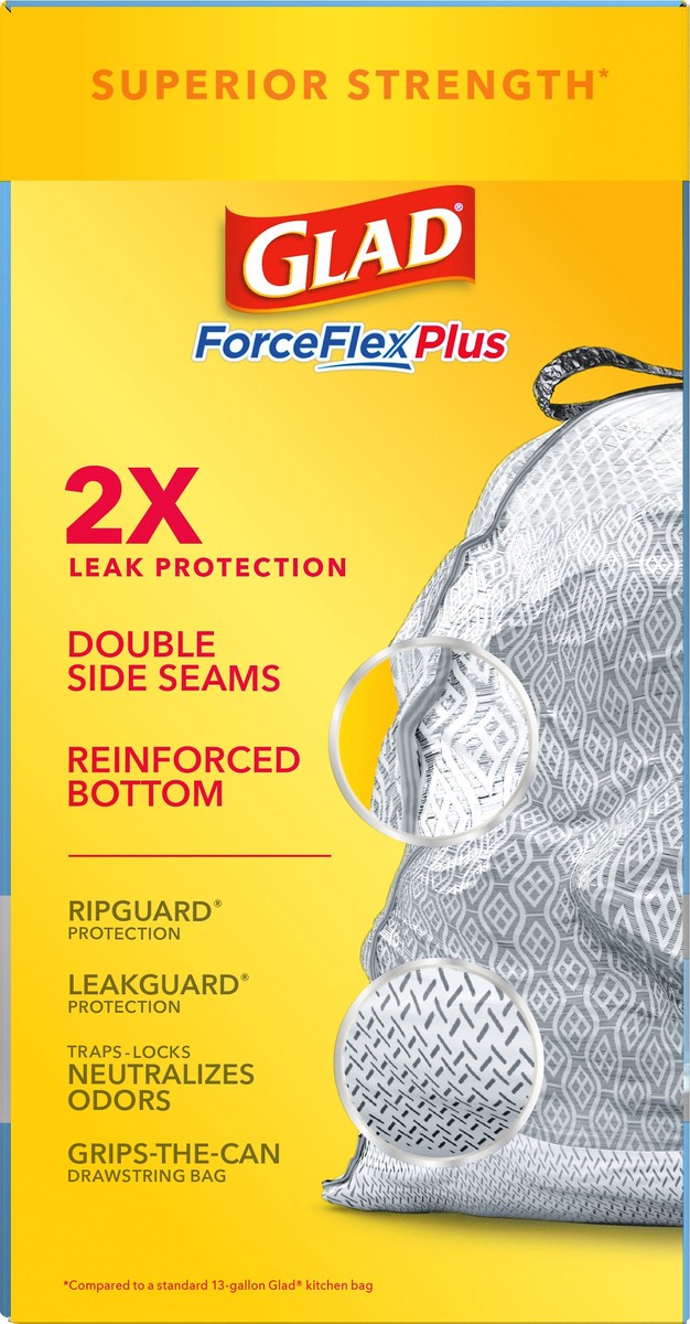 slide 3 of 9, Glad ForceFlex Plus 13 Gallon Drawstring Tall Fresh Clean Kitchen Bags 68 ea, 68 ct