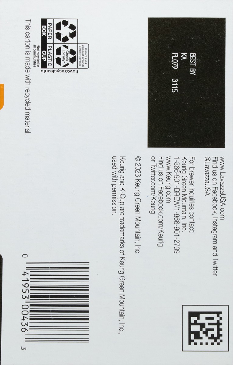 slide 3 of 15, Lavazza Costiera Gran Aroma, Single-Serve Keurig K-Cup Pods, Light Roast Coffee, 10-Count Box, 10 ct