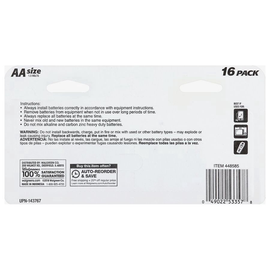 slide 2 of 2, Walgreens Alkaline Supercell Batteries AA, 16 ct