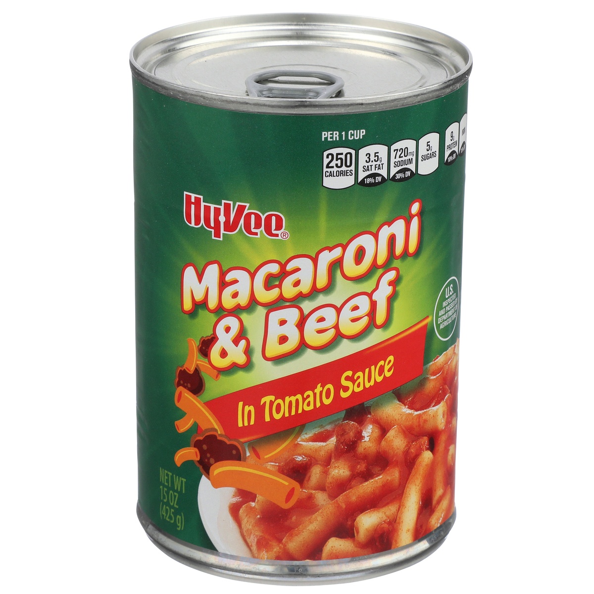 slide 1 of 1, Hy-vee Macaroni & Beef In Tomato Sauce - 15 oz, 15 oz