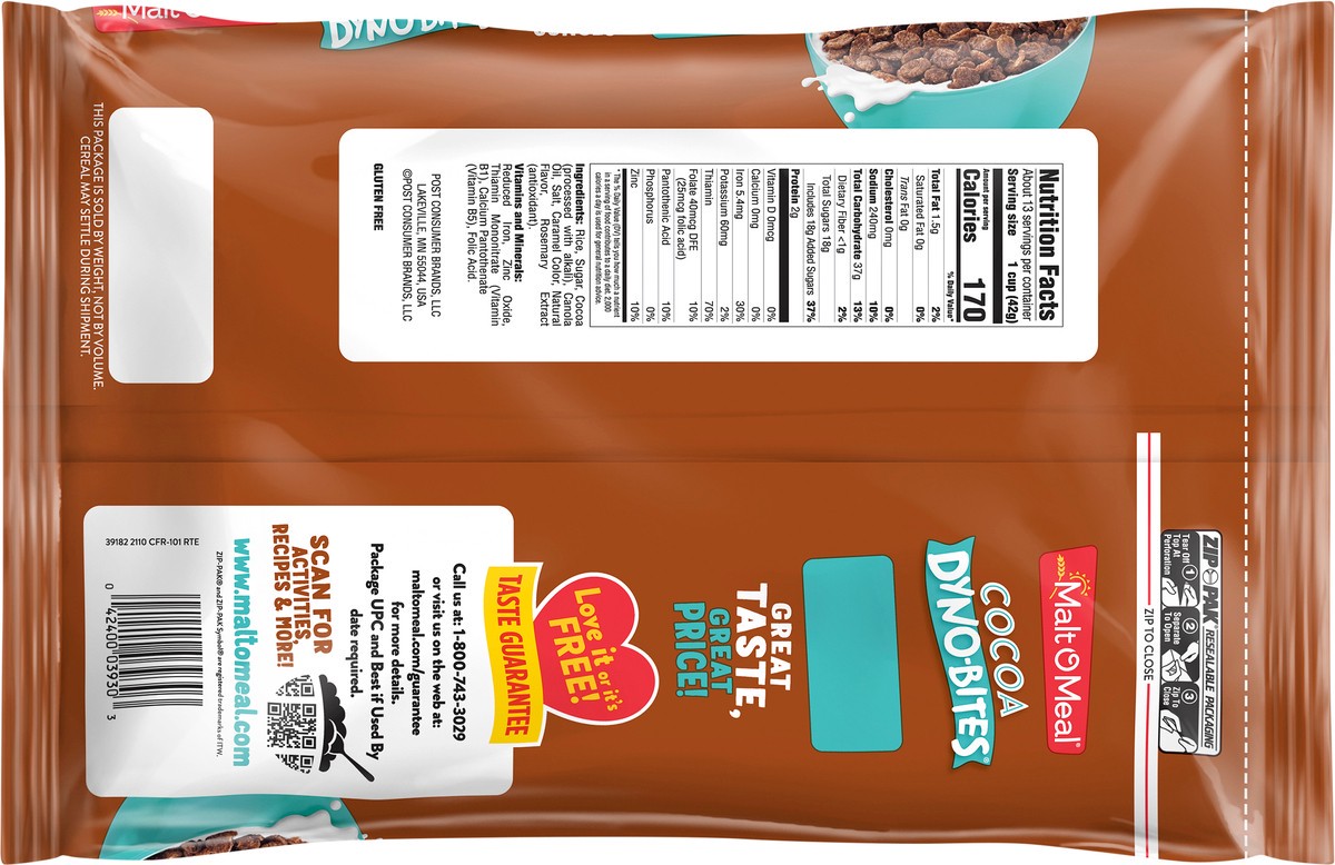 slide 10 of 10, Malt-O-Meal Cocoa Dyno Bites Gluten Free Breakfast Cereal, 19 OZ Bag, 19 oz