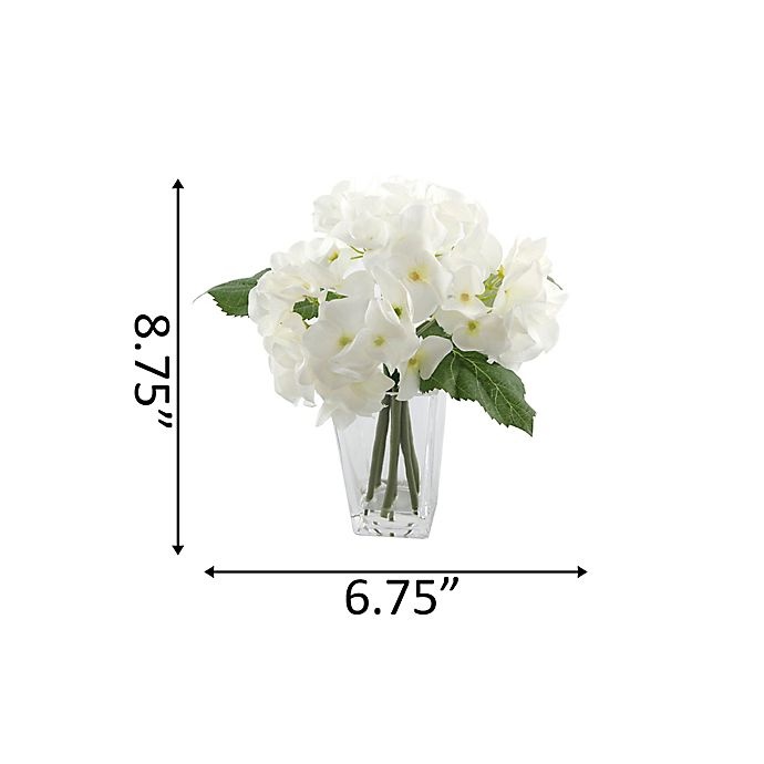 slide 2 of 4, Flora Bunda Artificial Hydrangea Arrangement - White with Clear Glass Vase, 9 in