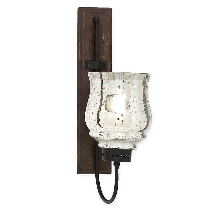 slide 1 of 4, Ridge Road Decor Ridge Road Dcor Pitted Glass/Wood Candle Sconce - Silver, 1 ct